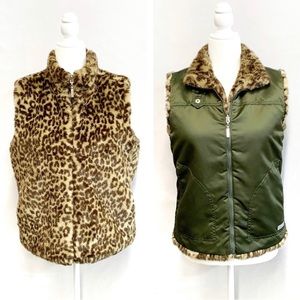 Reversible GUESS Leopard/Army Green Vest